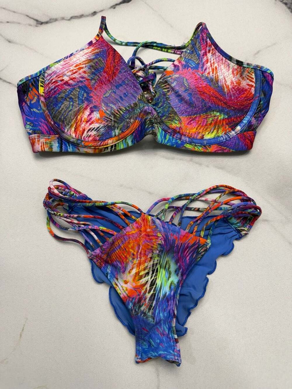 Luli Fama Wild Waters Strappy Ruched Back Bikini Set